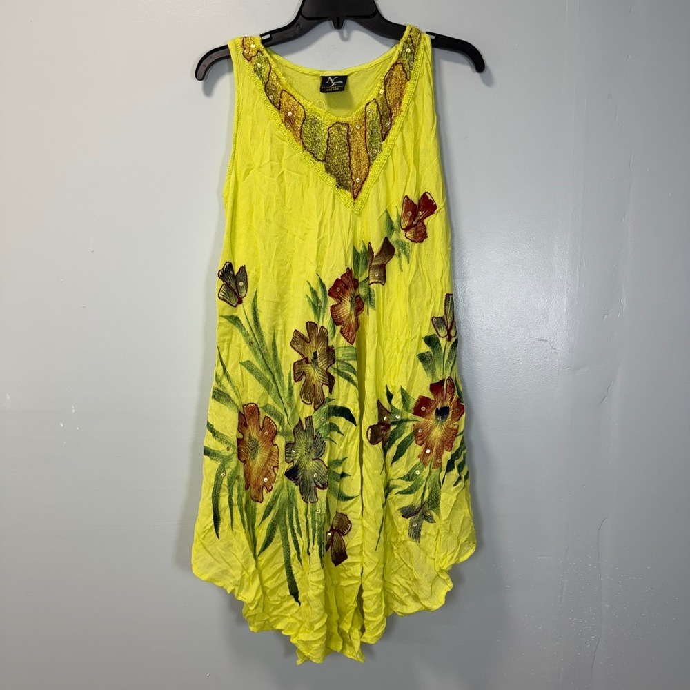 NF for new generation Yellow Floral Embroidered Sequin Tank Dress Free Size
